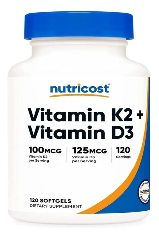 Nutricost Vitamina K2 + Vitamina D3, 120 Cápsulas Blandas Sabor Sin sabor