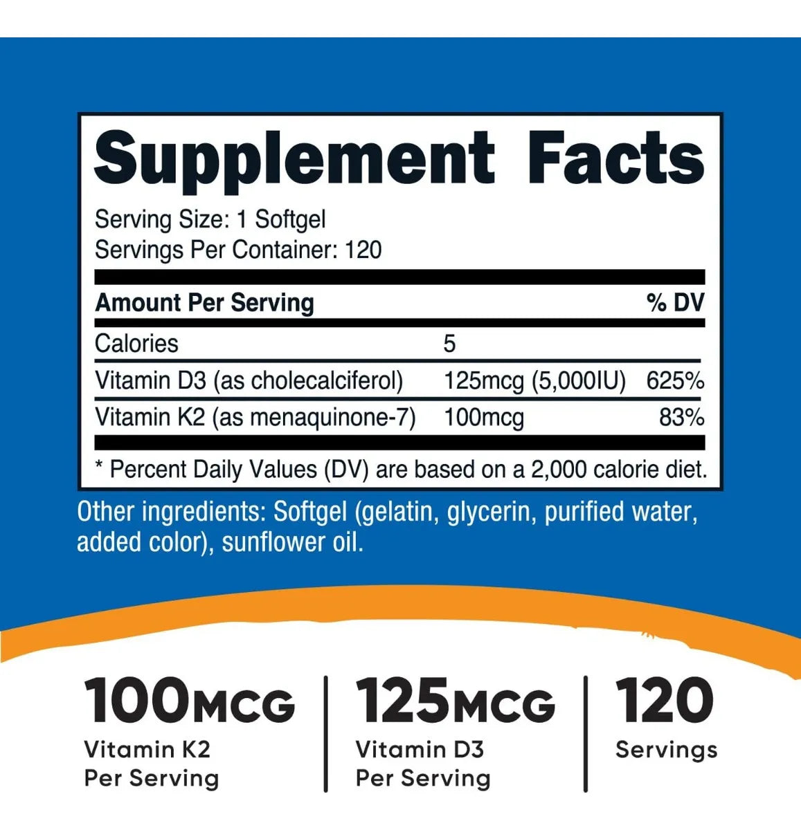 Nutricost Vitamina K2 + Vitamina D3, 120 Cápsulas Blandas Sabor Sin sabor